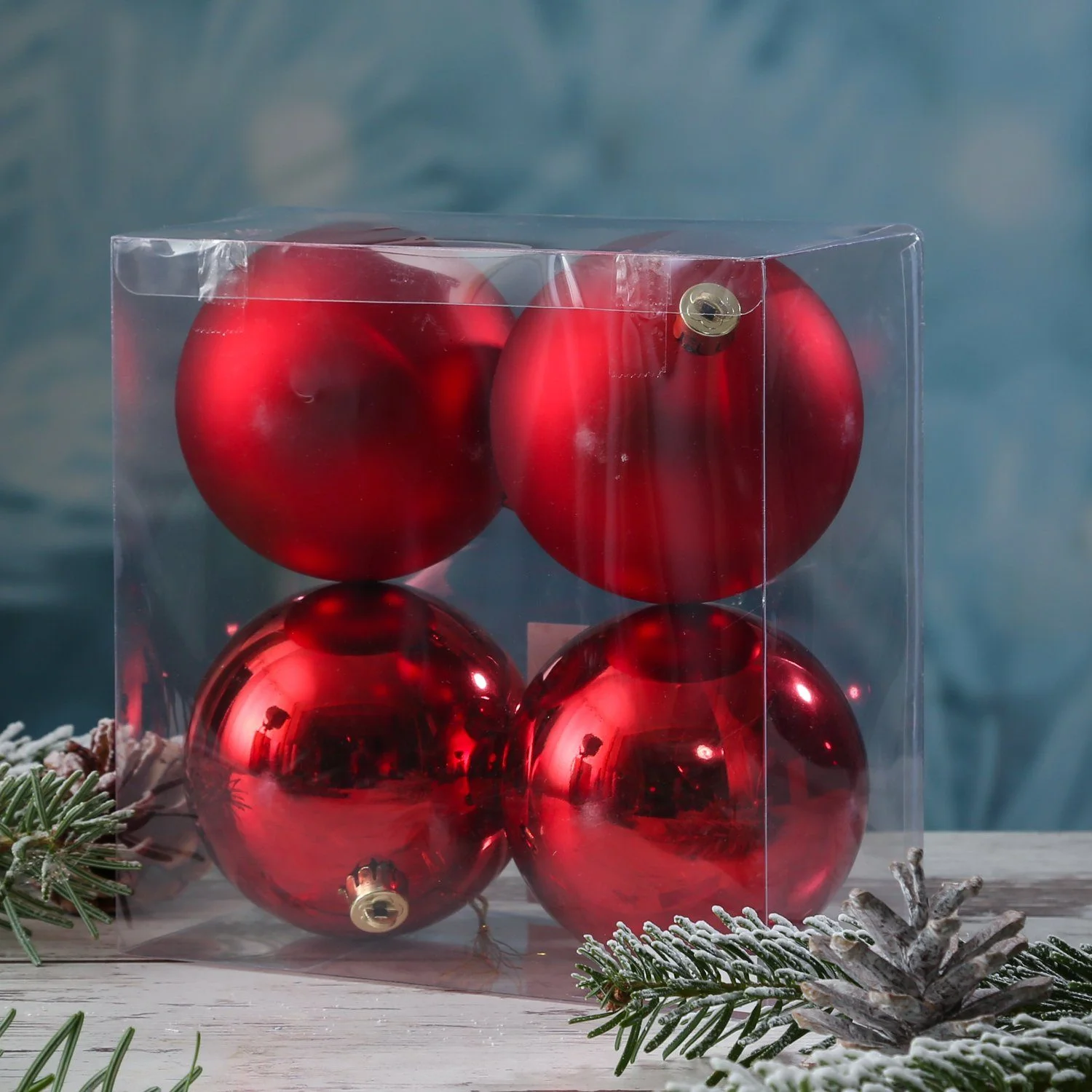 Weihnachtsbaumkugeln – 10 cm, Rot, 4er-Set, bruchfest